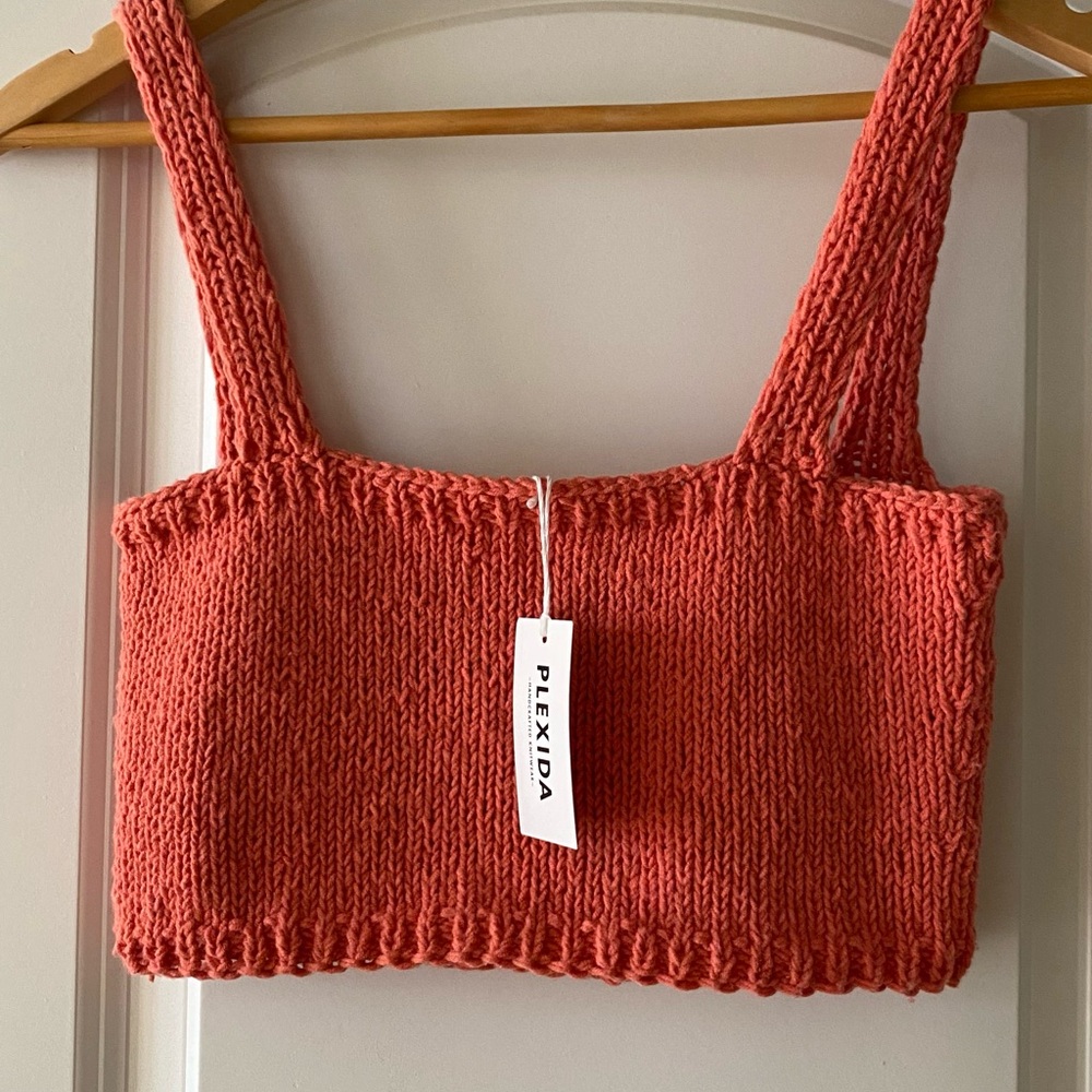 Hand Knitted Coral Cropped Tank Top NWT